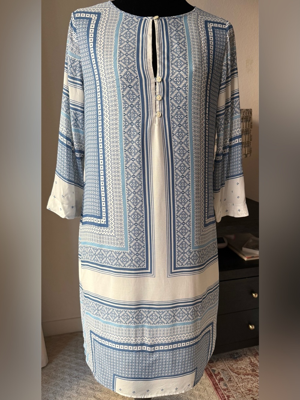 Massimo Dutti Blue and White Patterned Tunic Dress